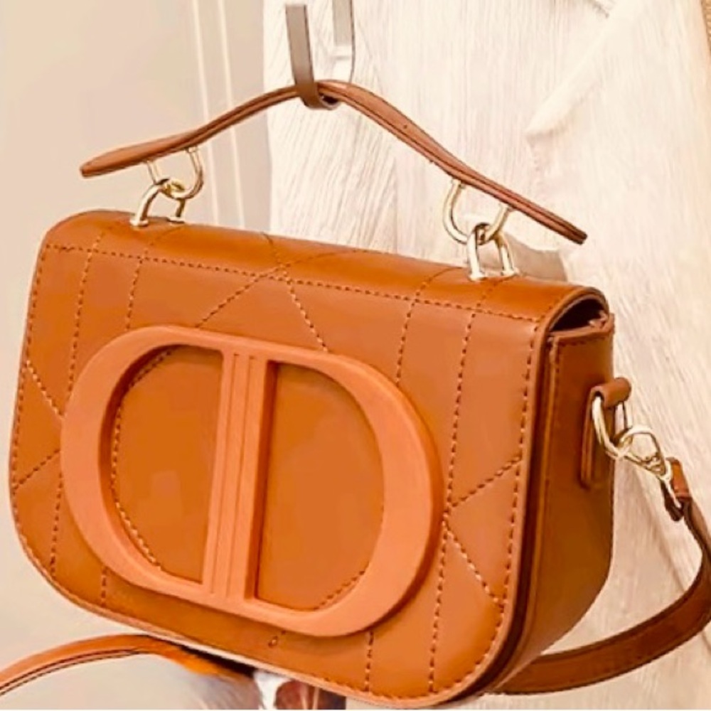 Quilted Cognac CD Monogram Crossbody/Clutch Leather Bag